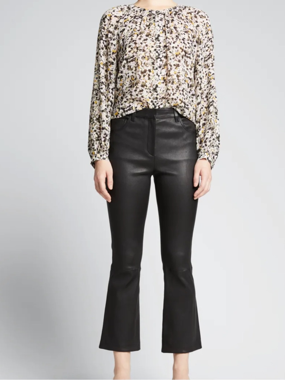 Theory Bedford Faux Leather Cropped Flare Kick Pants